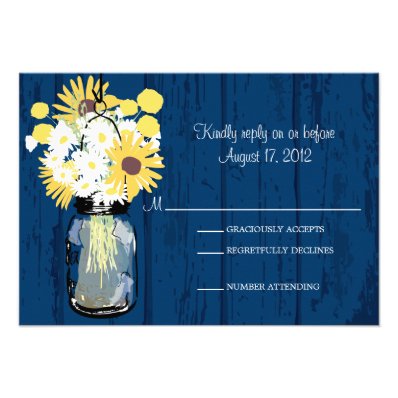 Mason Jar Daisies Sunflowers & Billy Balls RSVP Custom Invite