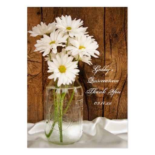 Mason Jar Daisies Thank You Quinceañera Favor Tags Business Cards (front side)