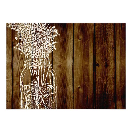 Mason Jar Dark Wood-Look Bridal Shower Invitation