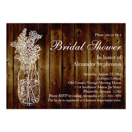Mason Jar Dark Wood-Look Bridal Shower Invitation