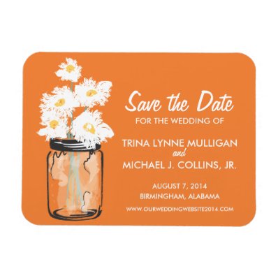 Mason Jar filled with White Daisies Save the Date Rectangle Magnets