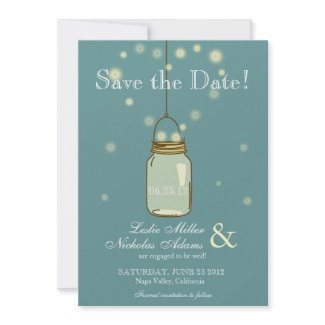 Mason Jar Fireflies Heart Wedding Save the Date Personalized Announcements