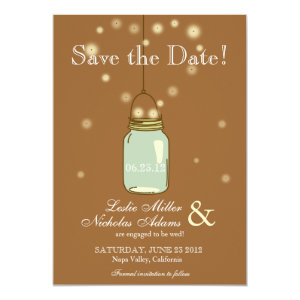 Mason Jar Fireflies Heart Wedding Save the Date Personalized Invites