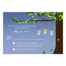 Mason Jar Fireflies Oak Tree RSVP Custom Announcement