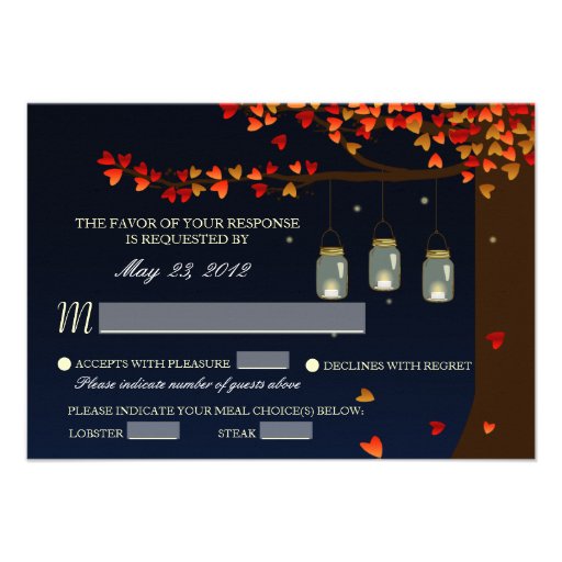 Mason Jar Fireflies Oak Tree RSVP [Meal Options] Invitations