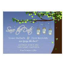 Mason Jar Fireflies Oak Tree Save the Date Custom Invite
