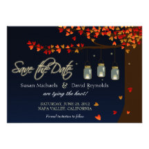 Mason Jar Fireflies Oak Tree Save the Date Personalized Announcement