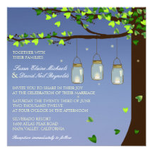Mason Jar Fireflies Oak Tree Wedding Invite