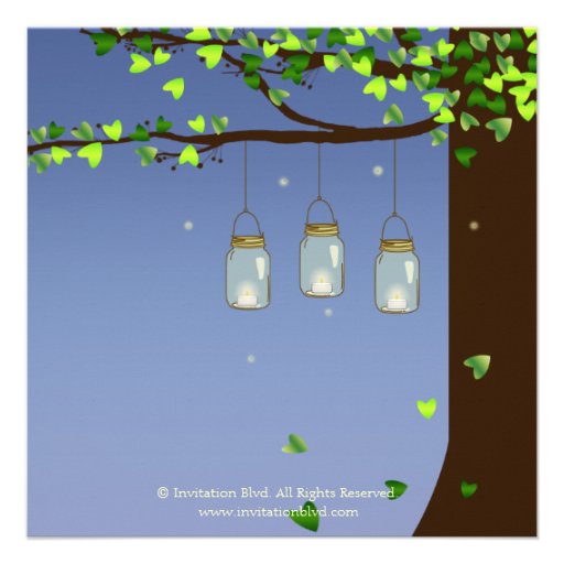 Mason Jar Fireflies Oak Tree Wedding Invite