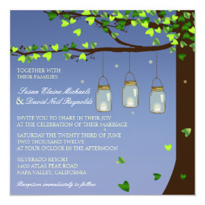Mason Jar Fireflies Oak Tree Wedding Invite