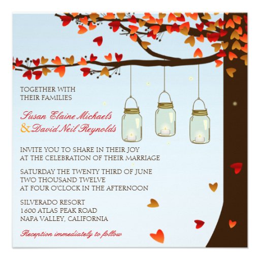 Mason Jar Fireflies Oak Tree Wedding Invite [Day]