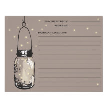 Mason Jar & Fireflies Recipe Card Custom Announcement