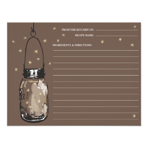 Mason Jar & Fireflies Recipe Card Personalized Announcements