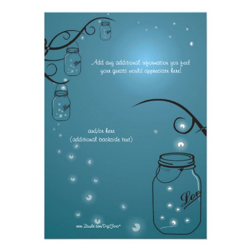 Mason Jar Firefly Wedding Invitation Blue Teal