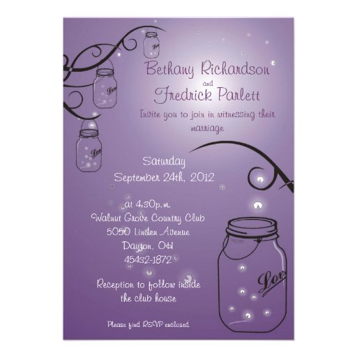 Mason Jar Firefly Wedding Invitation Purple Grape