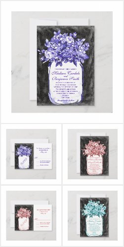 Mason Jar Floral Chalkboard Wedding Invitation Set