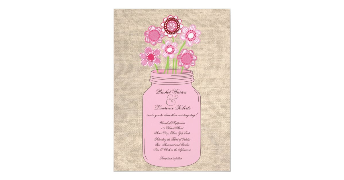 Mason Jar Flowers & Burlap Wedding Invitation Zazzle
