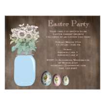 Mason Jar, Flowers & Eggs Rustic Easter Party Custom Invites