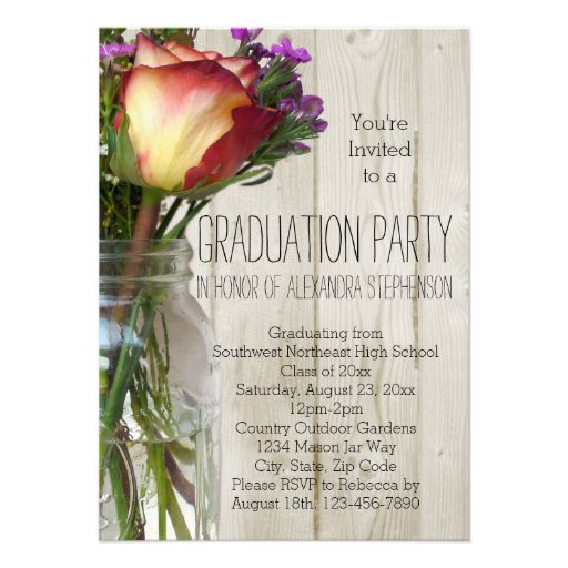 Mason Jar Flowers Graduation Party Personalized Announcement