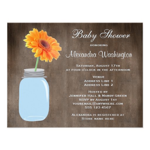 Mason Jar & Gerbera Daisy Rustic Baby Shower Personalized Invite