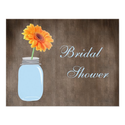 Mason Jar & Gerbera Daisy Rustic Bridal Shower Personalized Announcements