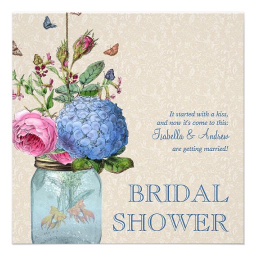 Mason Jar Goldfish Love Bridal Shower Personalized Invite