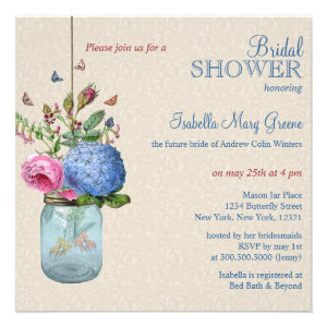 Mason Jar Goldfish Love Bridal Shower Personalized Invite