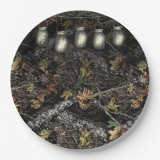 Mason Jar + Hunting Camo Party Plates for Showers 9 Inch Paper Plate