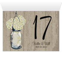 Mason Jar Hydrangea Barn Wood Table Number Card