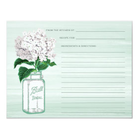 Mason Jar & Hydrangea Mint Green Recipe Card 4.25