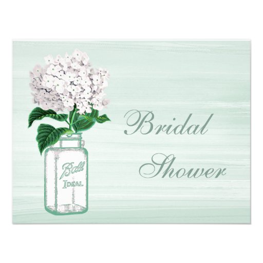 Mason Jar & Hydrangea Rustic Mint Bridal Shower Custom Invitations