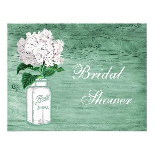 Mason Jar & Hydrangea Rustic Mint Bridal Shower Custom Invites