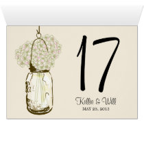 Mason Jar Hydrangea Table Number Card DOUBLE SIDED