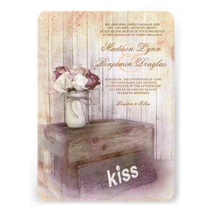 Mason Jar Kiss Wood Rustic Country Wedding Invites