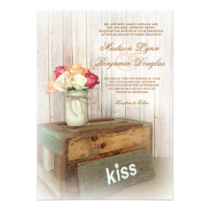 Mason Jar Kiss Wood Rustic Country Wedding Invites