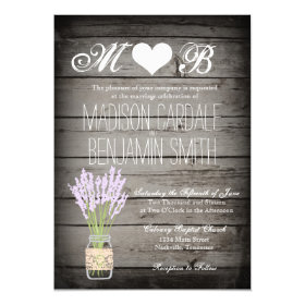 Mason Jar Lavender Rustic Wood Wedding Invitations