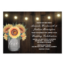 Mason Jar Lights and Sunflower Wedding Invitations