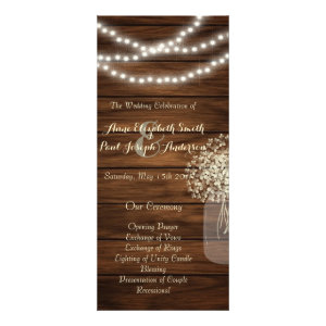 Mason jar lights Wedding Program Full Color Rack Card