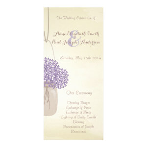 Mason jar lilac hydrangea Wedding Program Full Color Rack Card