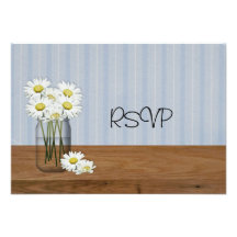 Mason Jar Of Daisies Wedding Reception RSVP Personalized Invitation