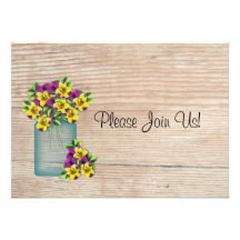 Mason Jar Of Pansies Wedding Invitation