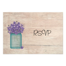 Mason Jar Of Violets Wedding Reception RSVP Personalized Announcement