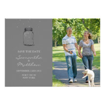 Mason Jar Photo Save the Date Card - Grey Personalized Invitation