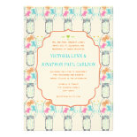 Mason Jar Pink Coral Lime Aqua Floral Wedding Invitation
