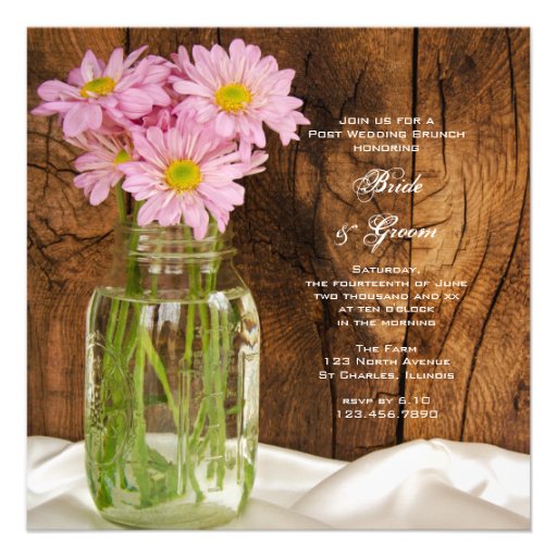Mason Jar Pink Daisies Country Post Wedding Brunch Custom Announcements