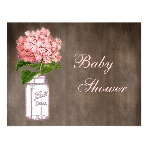 Mason Jar & Pink Hydrangea Rustic Baby Shower Invitations