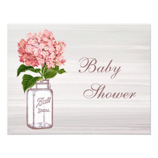 Mason Jar & Pink Hydrangea Rustic Baby Shower Custom Invites