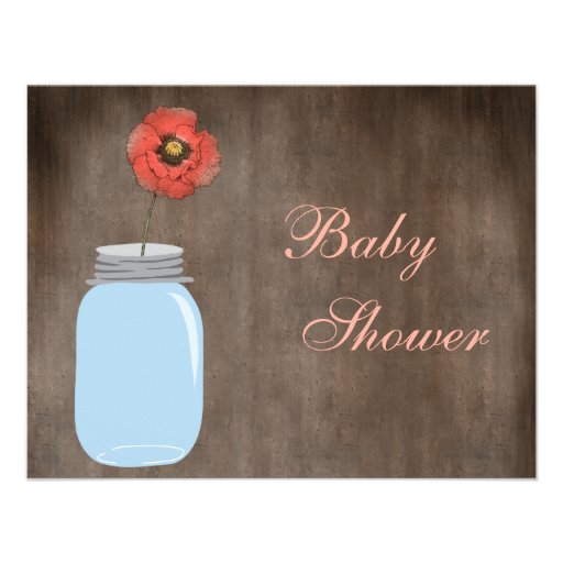 Mason Jar & Poppy Rustic Baby Girl Shower Custom Announcements