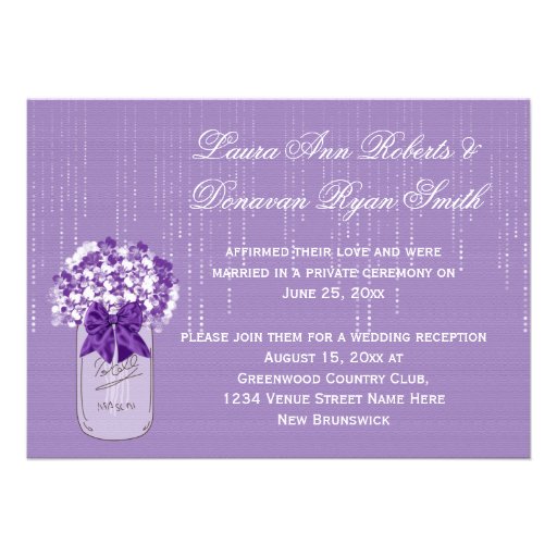 Mason Jar Purple and White Floral Reception Only Personalized Announcements
