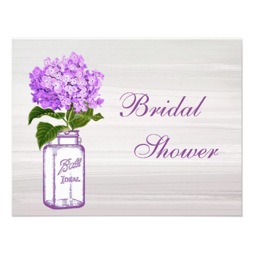 Mason Jar & Purple Hydrangea Grey Bridal Shower Personalized Invites